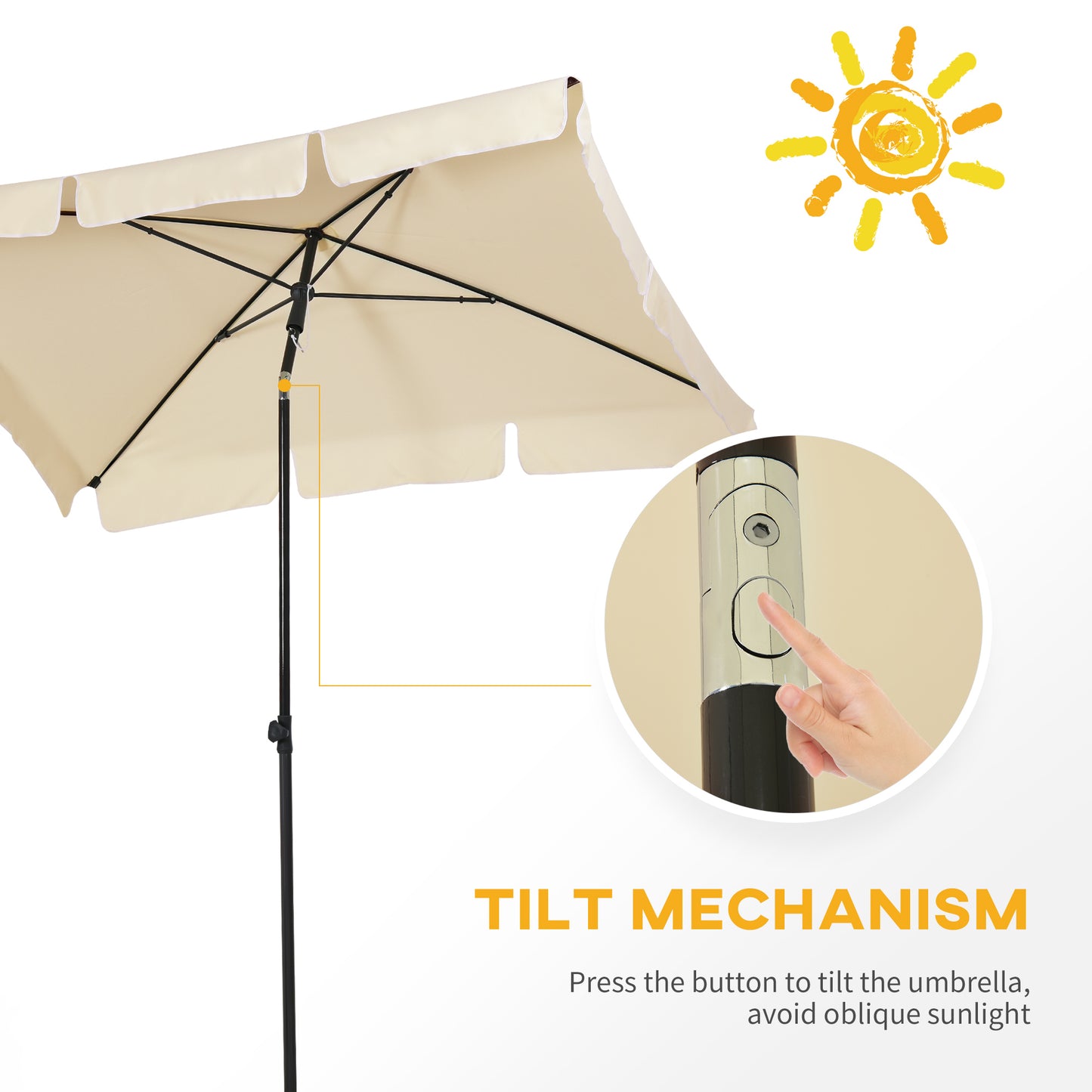Garden Parasol Umbrella, Outdoor Market Table Umbrella with Ruffles & Aluminium Pole