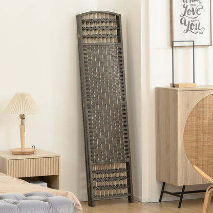 4 Panel Folding Privacy Screen, Room Divider with Pine Wood Frame for Living Room and Office, Dark Grey