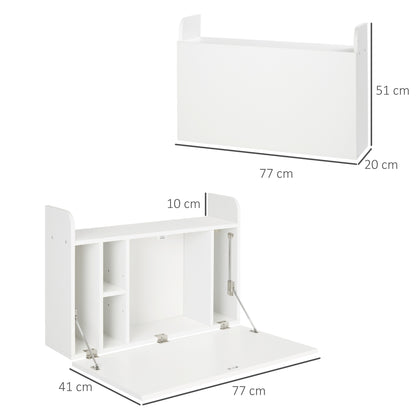 Wall Mounted Table, Drop Leaf Floating Laptop Desk with Space Saving Storage Compartments for Home Office and Study