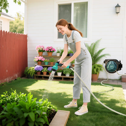 Retractable Hose Reel Wall Mounted, 20+2m Garden Hose Pipe Reel with Lock, Auto Rewind, 7 in 1 Spray Nozzle