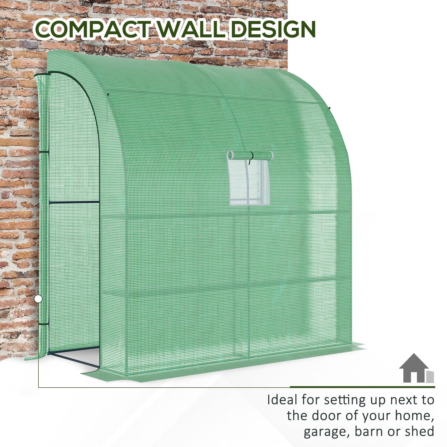 Small Lean to Greenhouse 3-Tier with Shelves Outdoor, Green