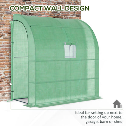 Small Lean to Greenhouse 3-Tier with Shelves Outdoor, Green