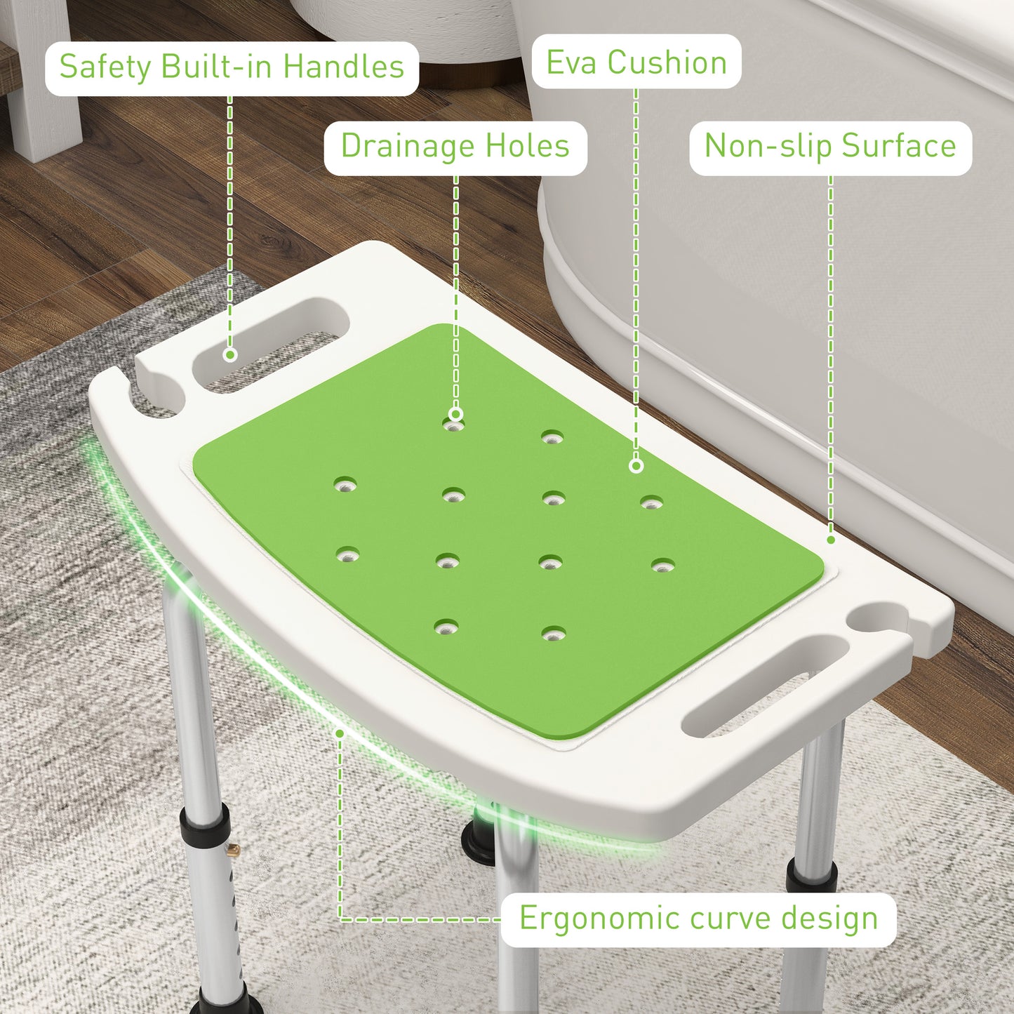 Shower Chair, Adjustable Height Shower Stool with Aluminium Frame and Non-Slip Feet