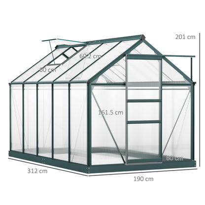 6 x 10ft Polycarbonate Greenhouse, Large Walk-In Green House with Slide Door and Window