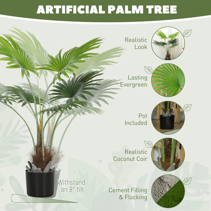 94cm Artificial Palm Tree, Decorative Artificial Plant with Lifelike PEVA Leaves and Coconut Coir, Fake Tree