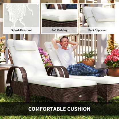 Rattan Sun Loungers Set of 2 with Side Table, 3-Piece Garden Furniture Set