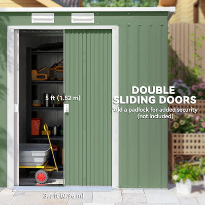 7 x 4ft Galvanised Steel Garden Shed, with Foundation Kit - Green
