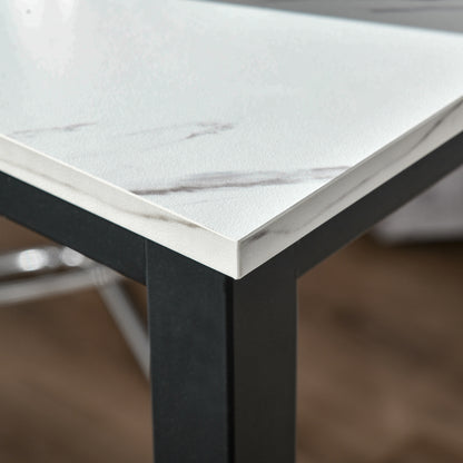 Rectangular Bar Table, Wood Effect Coffee Table for Small Space, Breakfast Dining, Kitchen, Industrial, White & Black