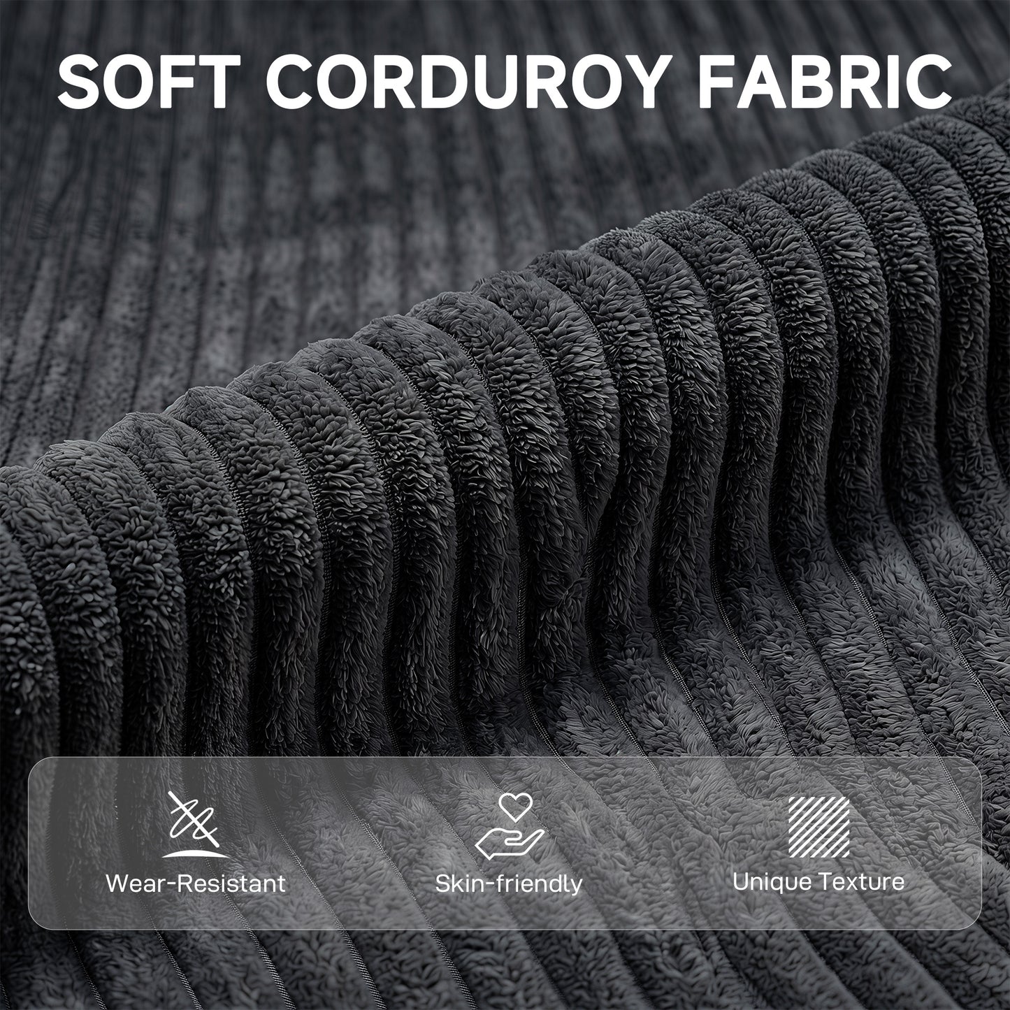2 Seater Sofa, 118 cm Corduroy Small Loveseat with Spring Cushion, Wood Legs for Small Space, Living Room, Dark Grey