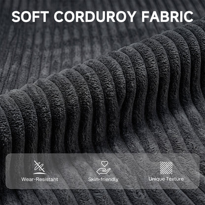 2 Seater Sofa, 118 cm Corduroy Small Loveseat with Spring Cushion, Wood Legs for Small Space, Living Room, Dark Grey