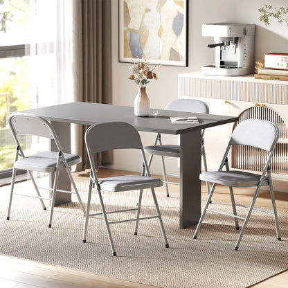 4 Pack Folding Chairs with Padded Seats, Velvet Portable Party Chairs with Steel Frame, Light Grey