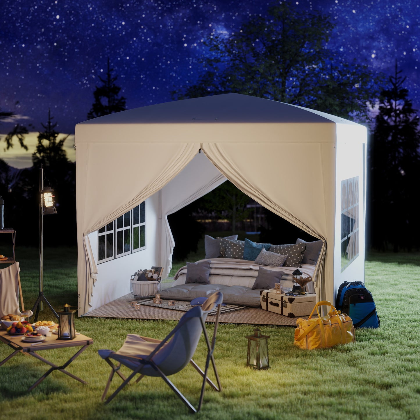 3 x 3m Pop Up Gazebo, Wedding Party Canopy Tent Marquee with Carry Bag and Windows, White