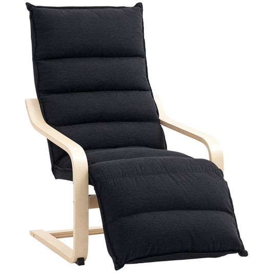 Curved Wooden Accent Chair, with Adjustable Footrest - Black