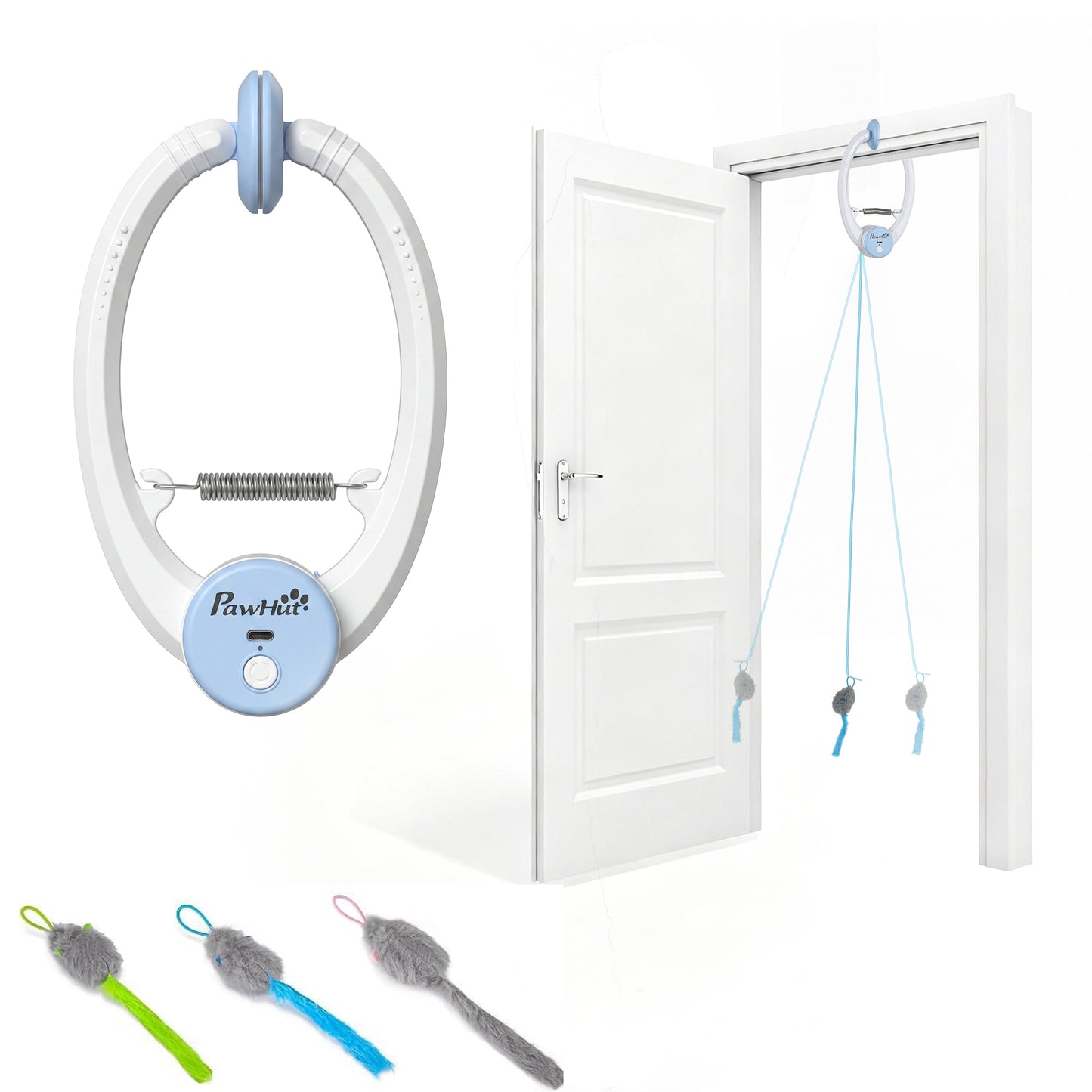 Interactive Cat Toys for Indoor Kittens & Adult USB Rechargeable Door Hanging Bouncing Mouse Teaser
