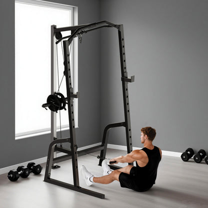 Power Cage Power Rack with 15-Level Squat Rack, Cable Pulley System, Lat Pulldown & Pull Up Bar