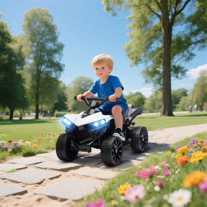 6V Kids ATV, 4 Wheeler Electric Ride on Car with Music and LED Headlights, for Ages 18-56 Months Boys and Girls, White