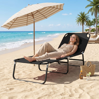 Foldable Sun Lounger with 5-Position Adjustable Backrest, Outdoor Portable Recliner Chaise Lounge Chair