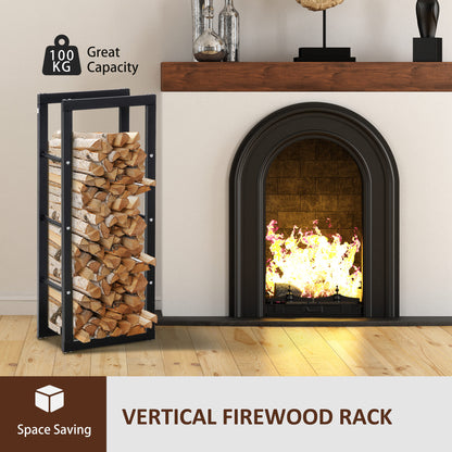Metal Firewood Log Holder Tall Firewood Rack Indoor Outdoor Fireplace Wood Storage Shelf with Side Rails, Rust-Resistant