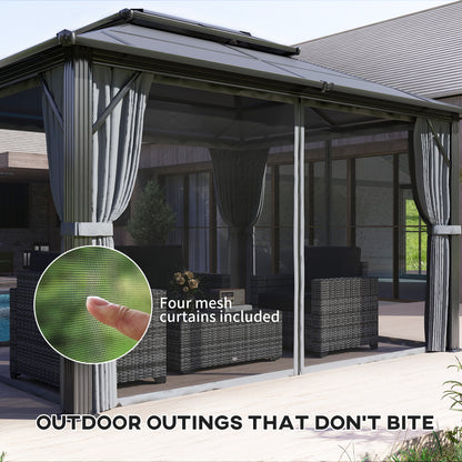 3 x 4m Hardtop Gazebo Canopy with UPF30+ Double Polycarbonate Roof, Aluminium Frame Garden Gazebo Permanent Pavilion