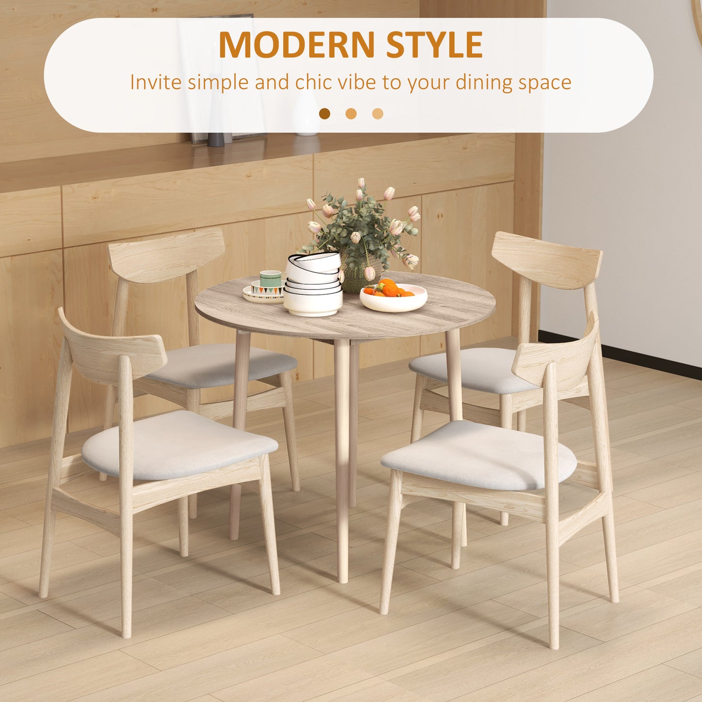 Folding Dining Table for 4, Round Drop Leaf Table, Modern Space Saving Small Kitchen Table with Wood Legs for Dining Room