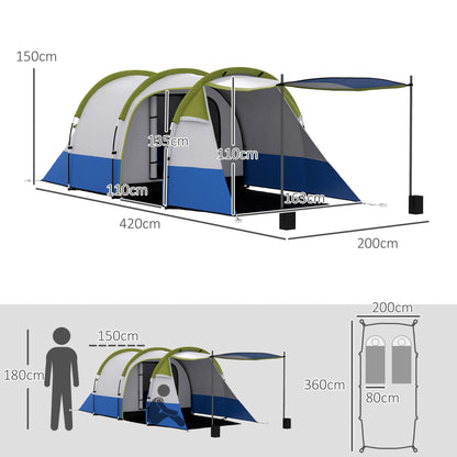 Two Man Two-Room Tent, with Porch and Accessories - Green