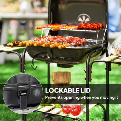 Charcoal Barbecue Grill Portable BBQ Grill with 1840 cm² Cooking Area, 3 Shelves, Adjustable Vent, Lockable Lid