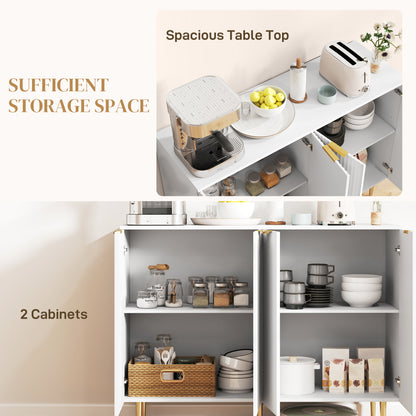 Sideboard Buffet Cabinet, Modern Kitchen Storage Cabinet with Adjustable Shelves and Metal Legs, White
