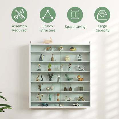 Six Shelf Display Cabinet, with Glass Doors - White