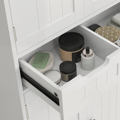 Tall Bathroom Cabinet, Freestanding Bathroom Storage Cabinet with Drawer, Shelves and Doors, 60 x 30 x 160 cm, White