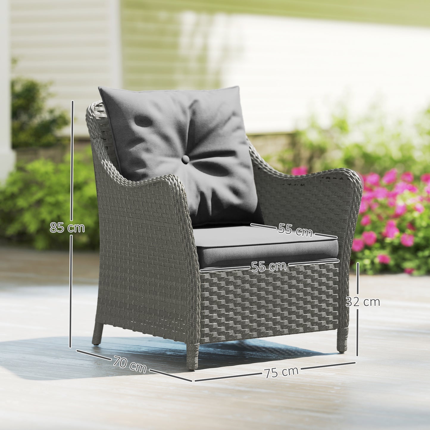 Rattan Garden Chairs Set of 2, Outdoor Rattan Chairs with Cushions, Armrests and High Back