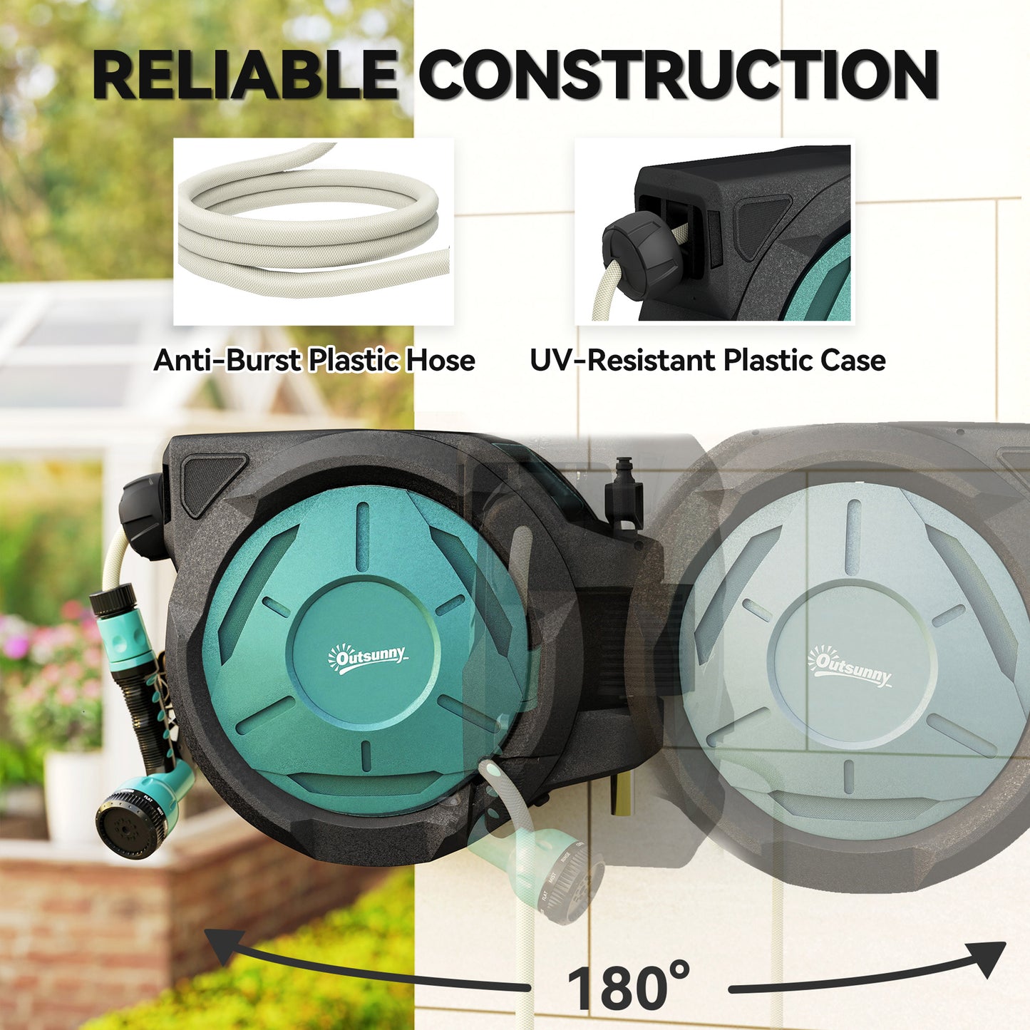 Retractable Hose Reel Wall Mounted, 20+2m Garden Hose Pipe Reel with Lock, Auto Rewind, 7 in 1 Spray Nozzle