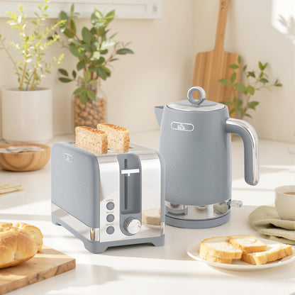 Sleek Textured Kettle and Toaster Set - Grey