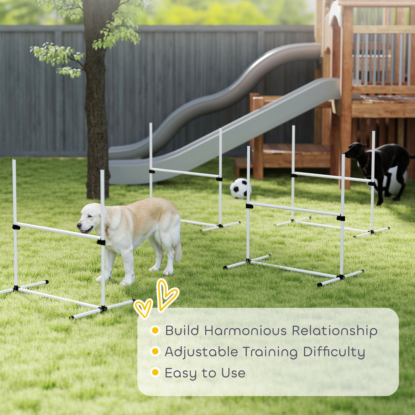 4 Pieces Dog Agility Training Equipment, Adjustable Height Jumps Hurdle with Carrying Bag for Outdoor, White