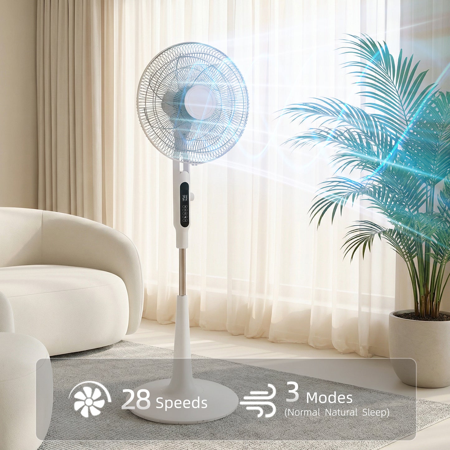Three Mode Pedestal Fan, with Insect Repellant Box and LED Panel - White