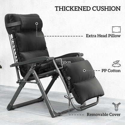 Set of Two Reclining Sun Loungers, with Cushion - Black
