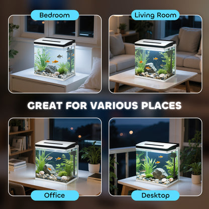 28L Glass Aquarium Fish Tank with Filter, LED Lighting, for Betta, Guppy, Mini Parrot Fish, Shrimp, 38 x 26 x 39.5cm