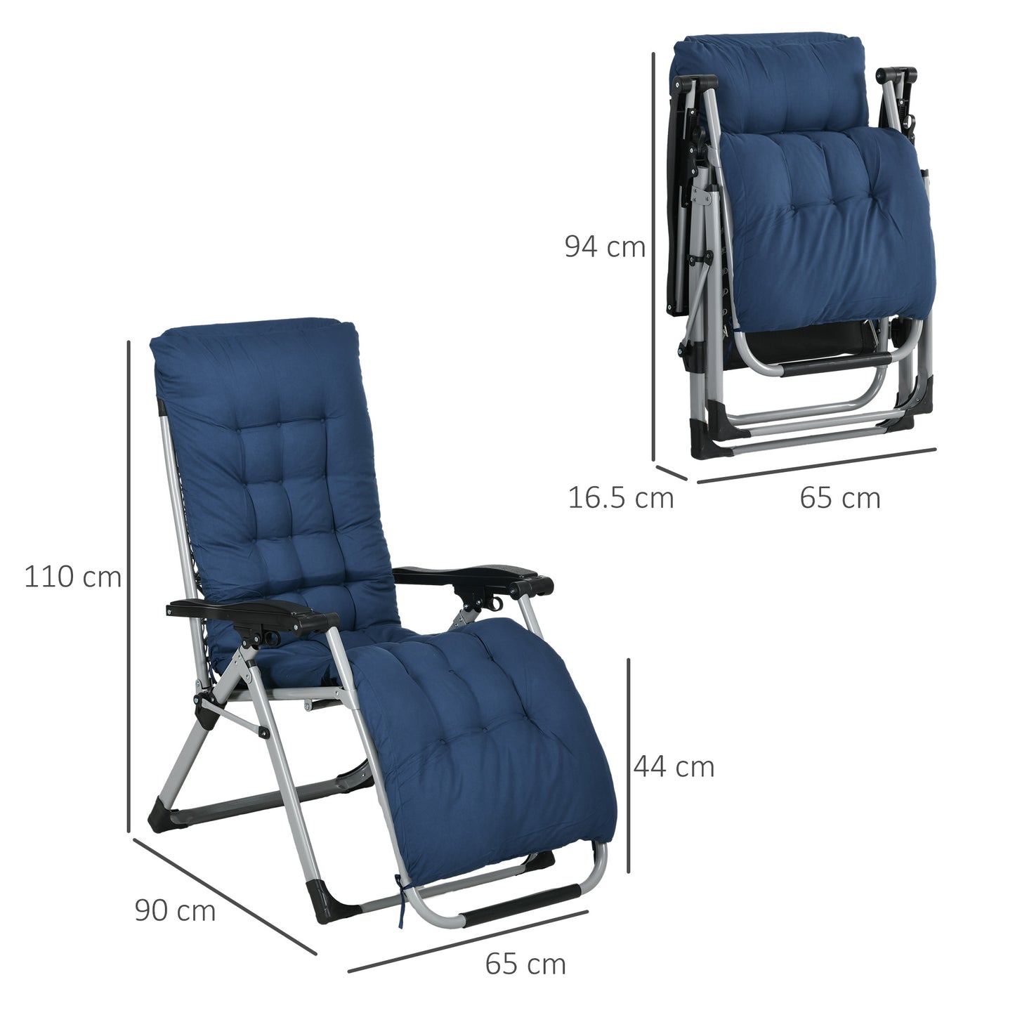 2pc Reclining Zero Gravity Sun Loungers ,Folding Chaise Lounge Chair with Cushions, Blue