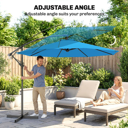 3m Overhanging Cantilever Parasol, with Cross Base - Blue