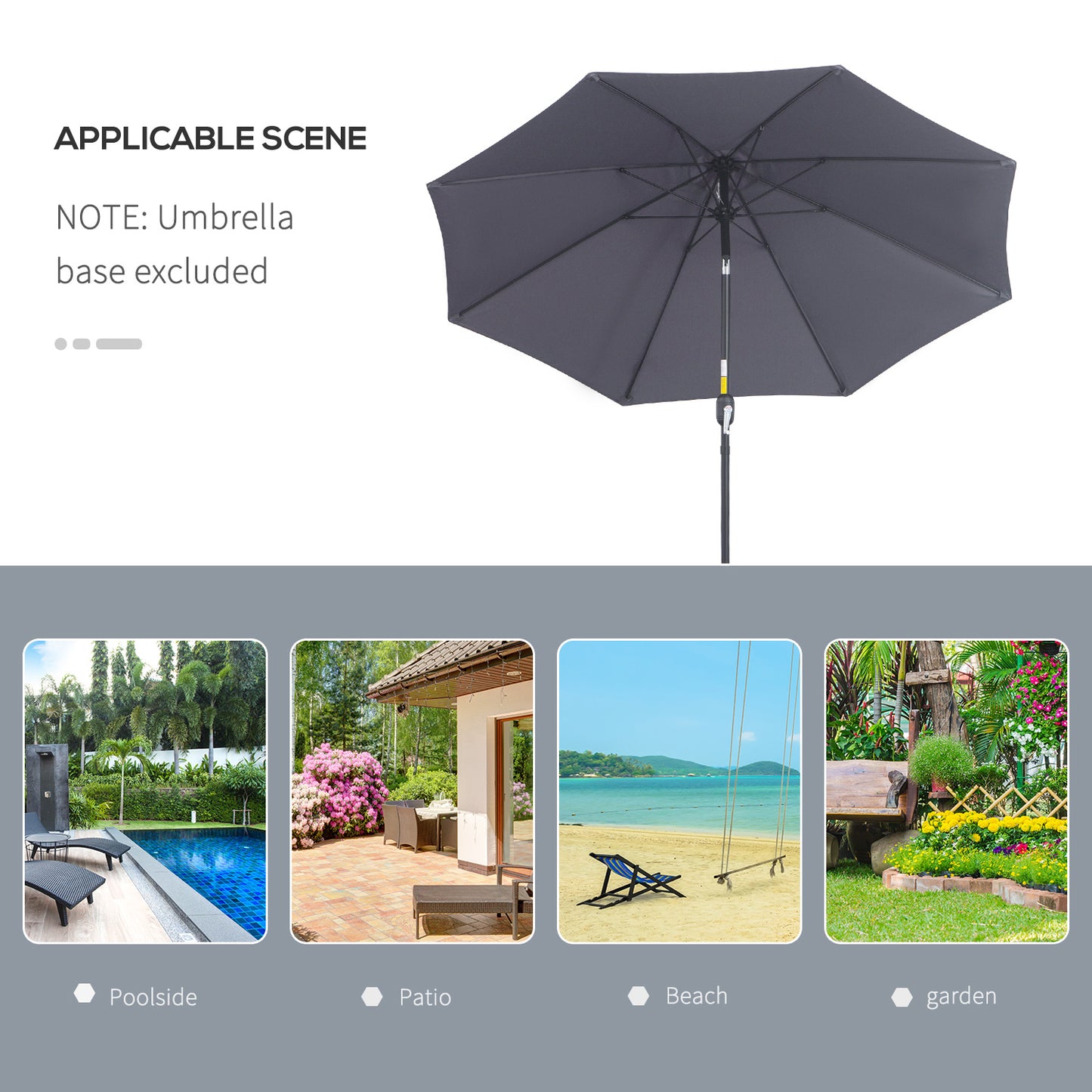 2.7M Garden Parasol Umbrella with Glass Fibre Ribs and Aluminium Frame, Tilting Sun Shade Shelter Canopy, Charcoal Grey