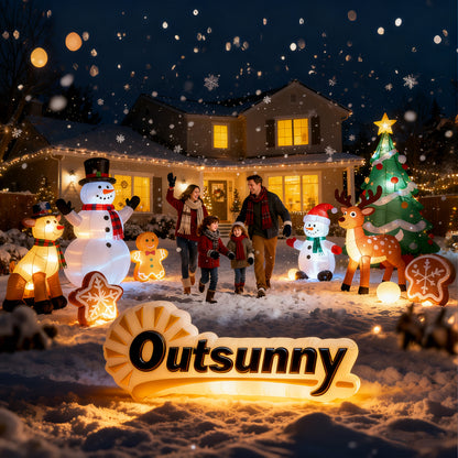6FT Christmas Inflatables Snowman & Penguins with Built-in LED Lights and Flashing Projector Light
