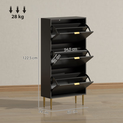 Elegant Three-Drawer Shoe Cabinet - Black