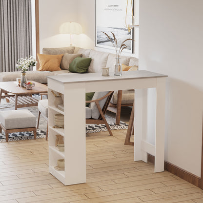 Bar Table, Dining Table with 4-Tier Storage Shelf for Breakfast Bar, Kitchen, Dining Room, Living Room, Grey