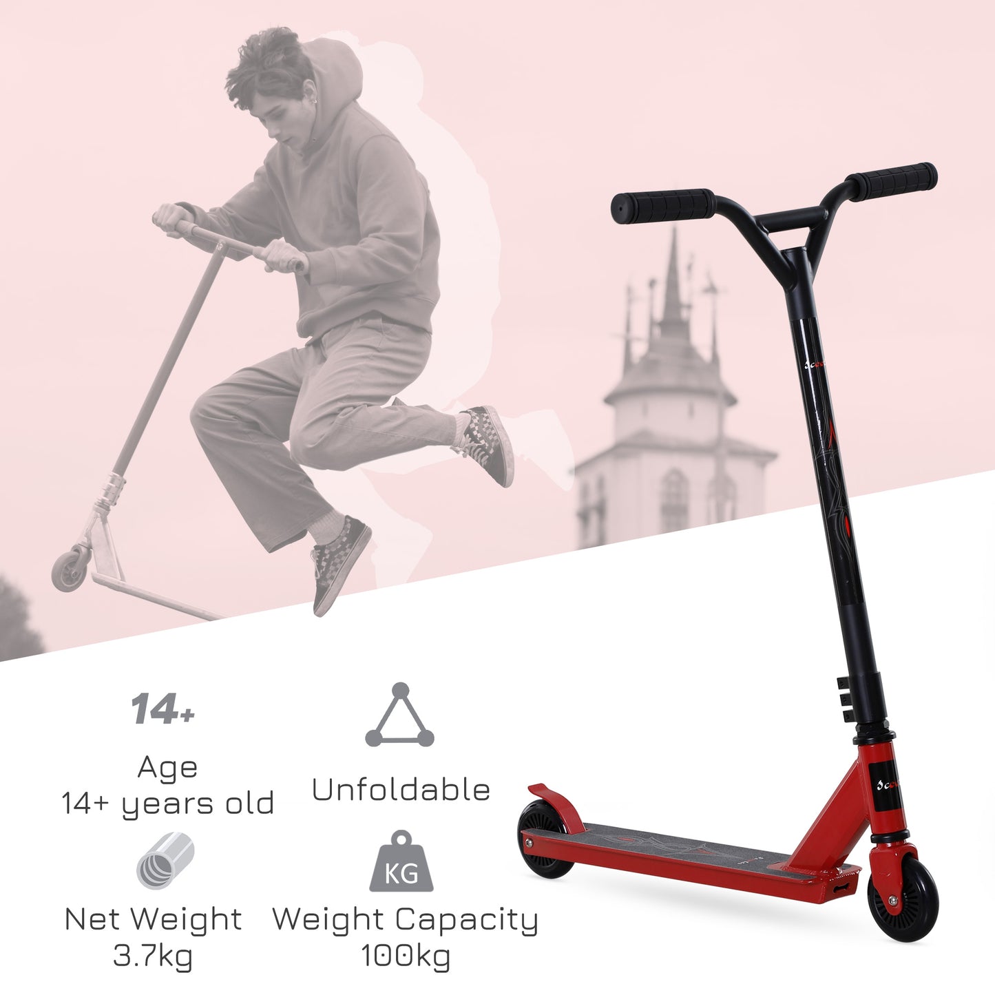 Street Stunt Scooter Intermediate and Beginner Freestyle Tricks Scooters For 14+ Teens Adult w/ Rear φ10cm Wheel & Brake