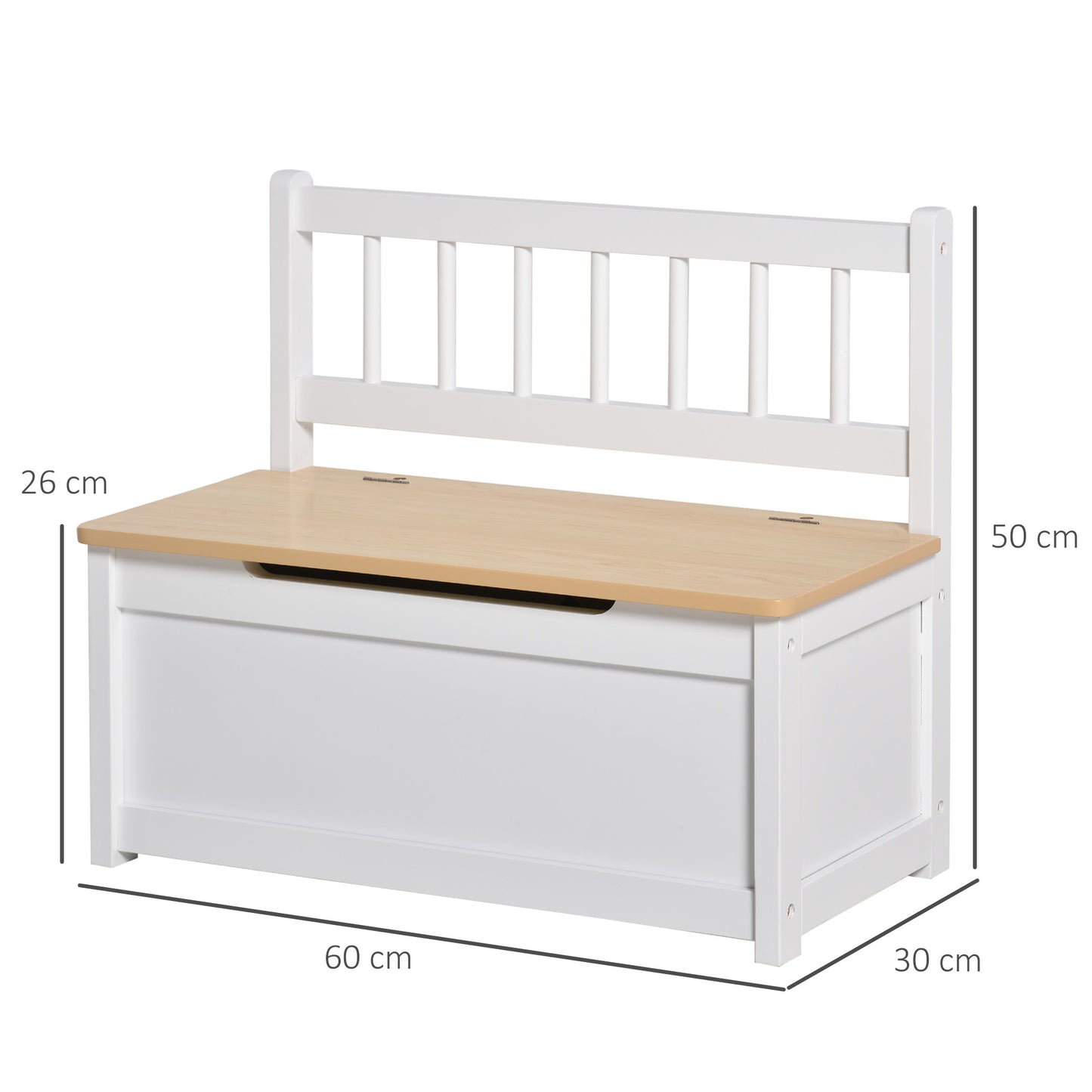2 In 1 Wooden Toy Box, Seat Storage Bench, Storage Chest Cabinet Organiser, with Safety Pneumatic Rod