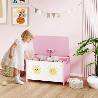 Toy Box with Lid, Safety Hinges and Groove Handles, Toy Storage organiser for Kids, Living Room, Playroom, Pink
