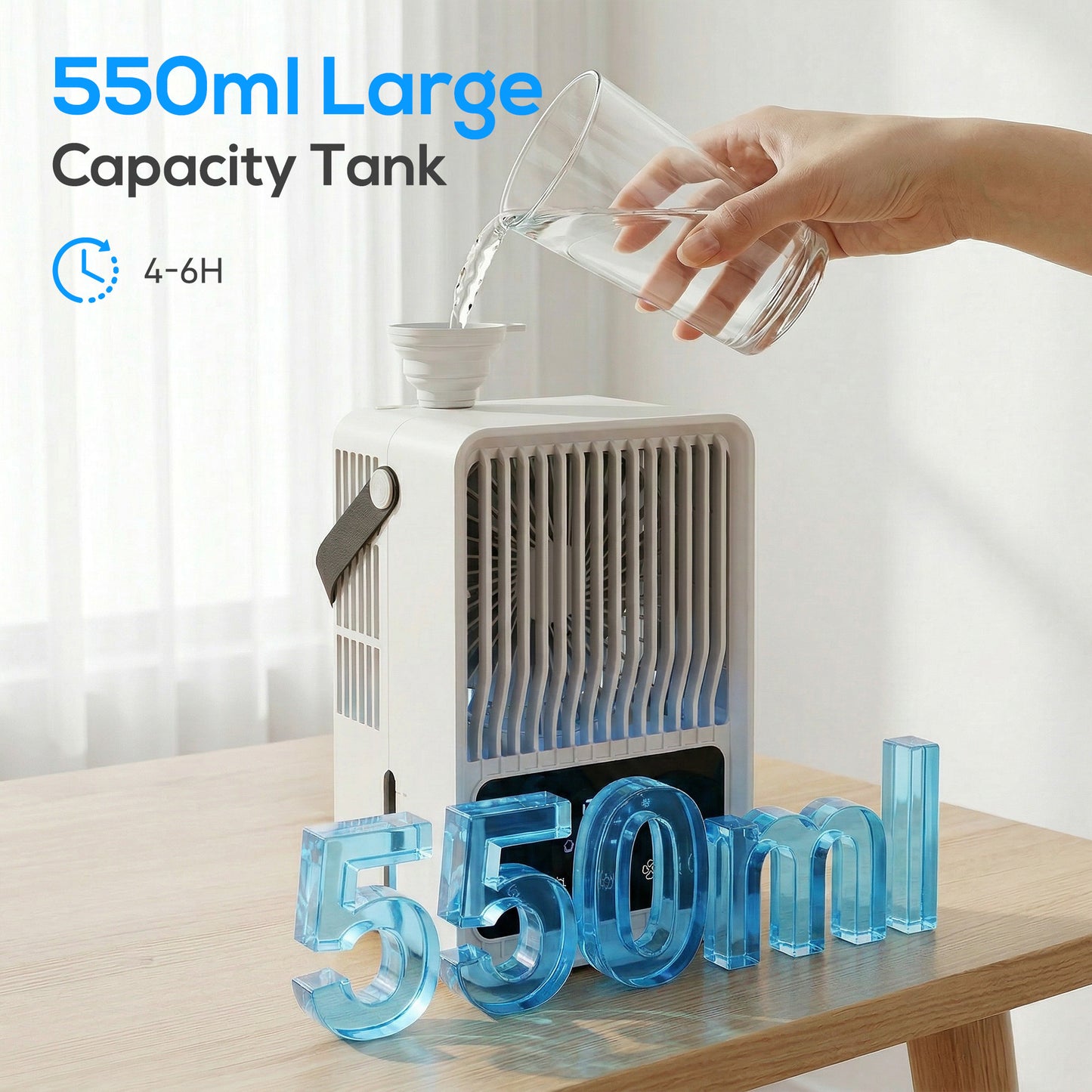 Portable Air Conditioner, 4-in-1 Mini Air Cooler with 3 Wind Speed, 2 Mist Mode, 7 Colour RGB Light, Black and White