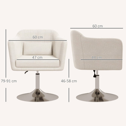 Modern Accent Chair with Swivel Base, Height Adjustable Arm Chair with Pillow for Living Room, Bedroom, Cream White