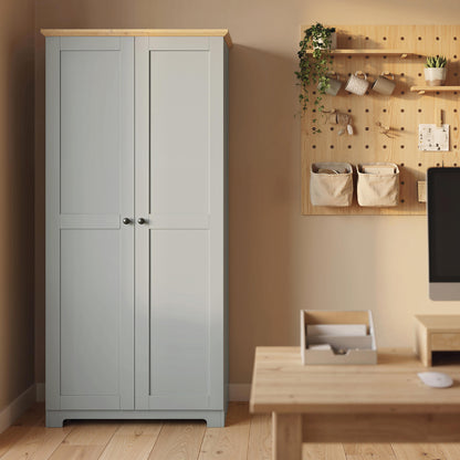 Kitchen Cupboard, 172cm Freestanding Storage Cabinet with Doors and Shelves, Grey