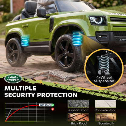 Land Rover Licensed 12V Kids Ride on Car with Remote, Suspension, Slow Start, 3 Speeds, Lights, Music, Horn, Green
