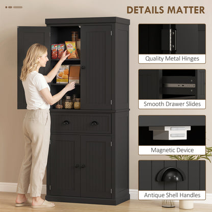 Kitchen Storage Cabinet with Drawer and Adjustable Shelves - Black